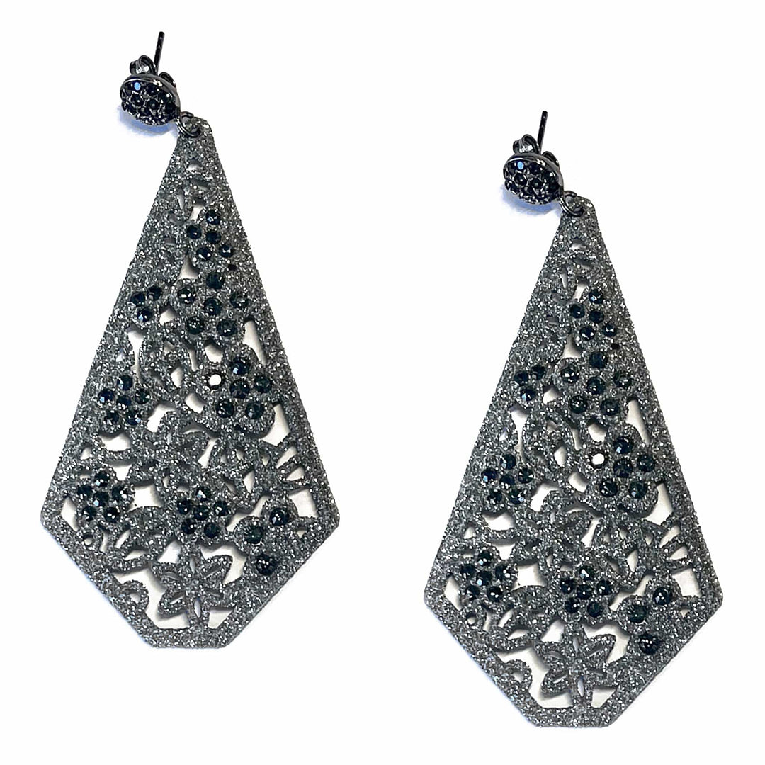 Giora Earrings Giora' Rhombus Earrings Black Glitter and Swarovski Crystal Brand