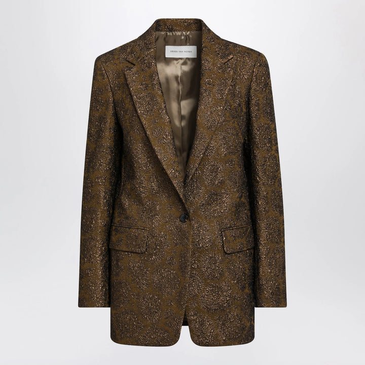 Dries Van Noten - Khaki single-breasted jacket with floral jacquard pattern