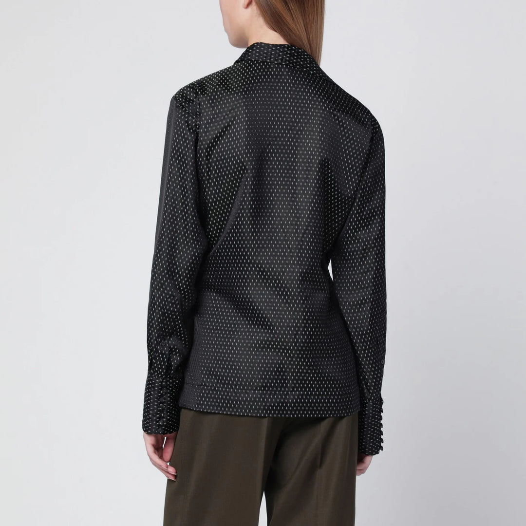 Dries Van Noten - Black wrap shirt with jacquard texture