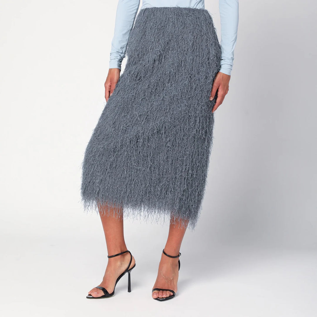 Dries Van Noten - Dark grey midi skirt with fringes