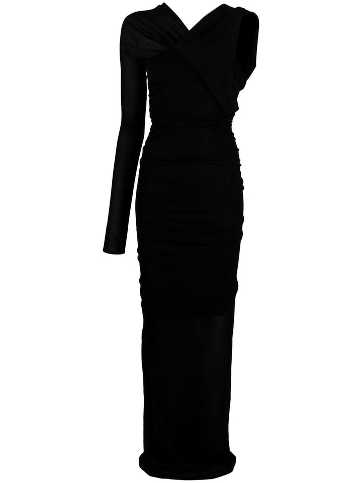 Dresses S Saint Laurent Black One-Sleeve Draped Long Dress Brand