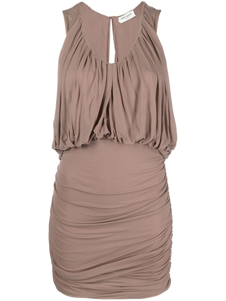 Saint Laurent Pink Sleeveless Draped Minidress