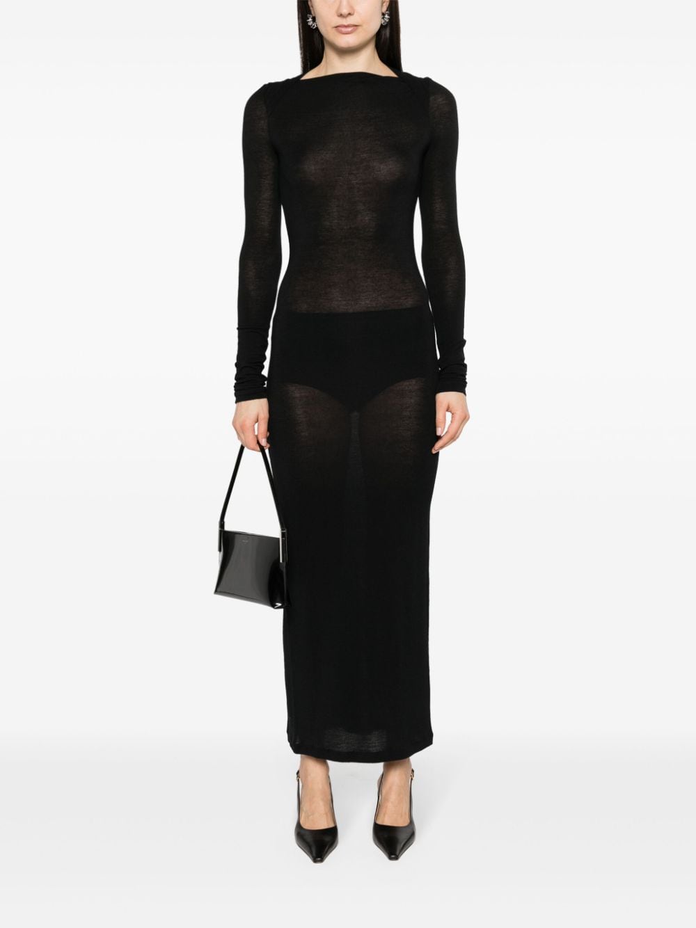 Saint Laurent Black Fine Knit Cowl Neck Long Dress