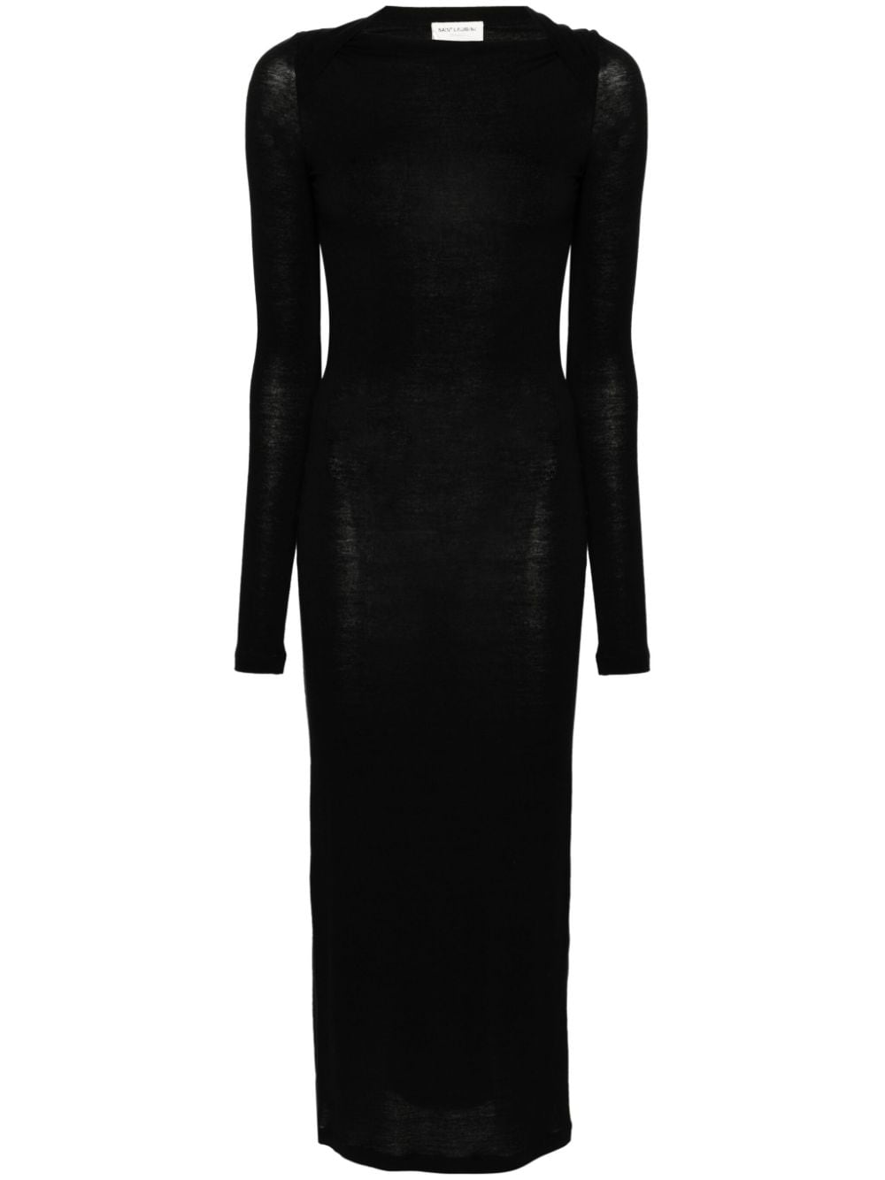 Saint Laurent Black Fine Knit Cowl Neck Long Dress