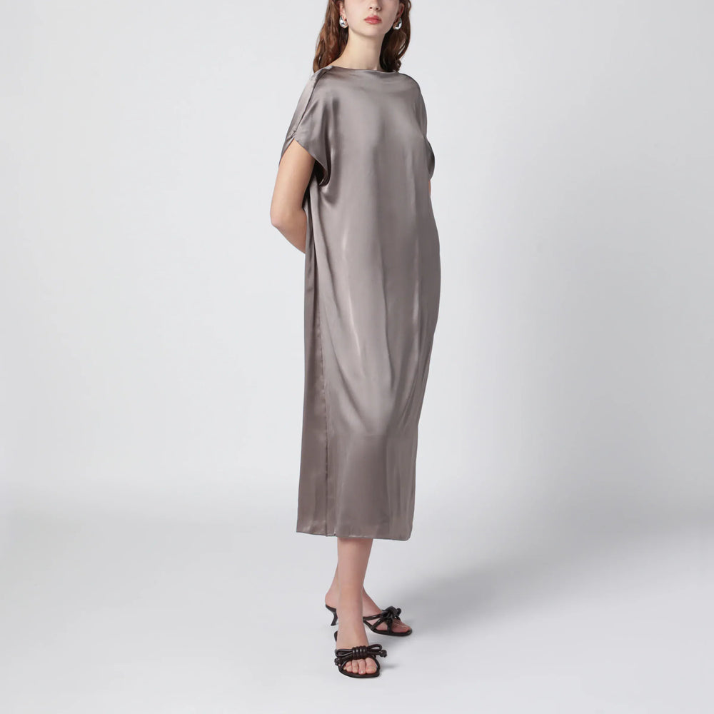 Dries Van Noten - Taupe silk satin midi dress Brand Apparel & Accessories S
