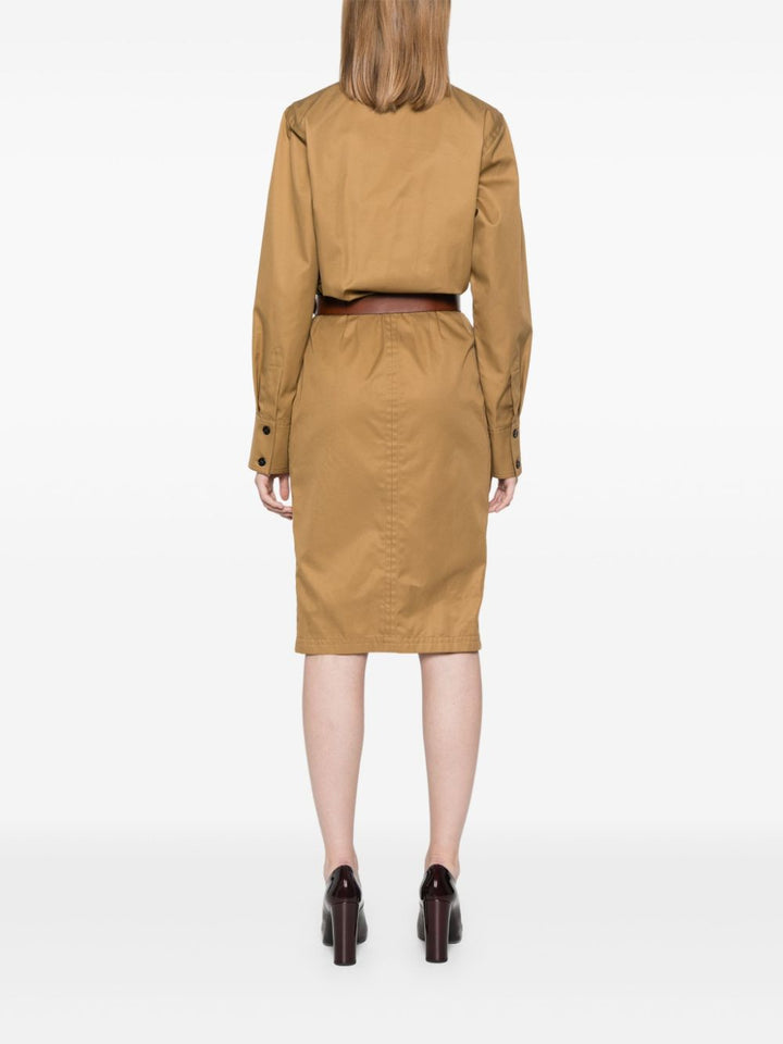 Saint Laurent Camel Brown Cotton Twill Dress
