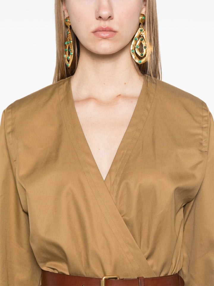 Saint Laurent Camel Brown Cotton Twill Dress