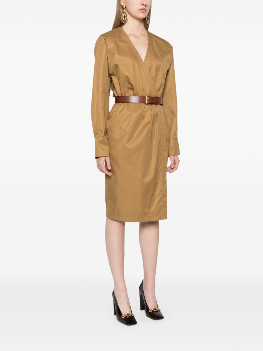 Saint Laurent Camel Brown Cotton Twill Dress