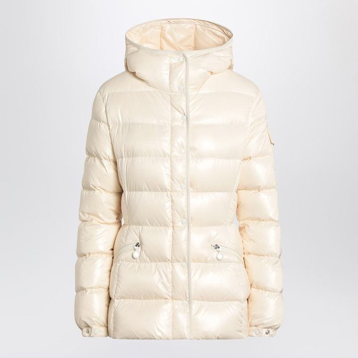 Moncler White down jacket in lacquered nylon