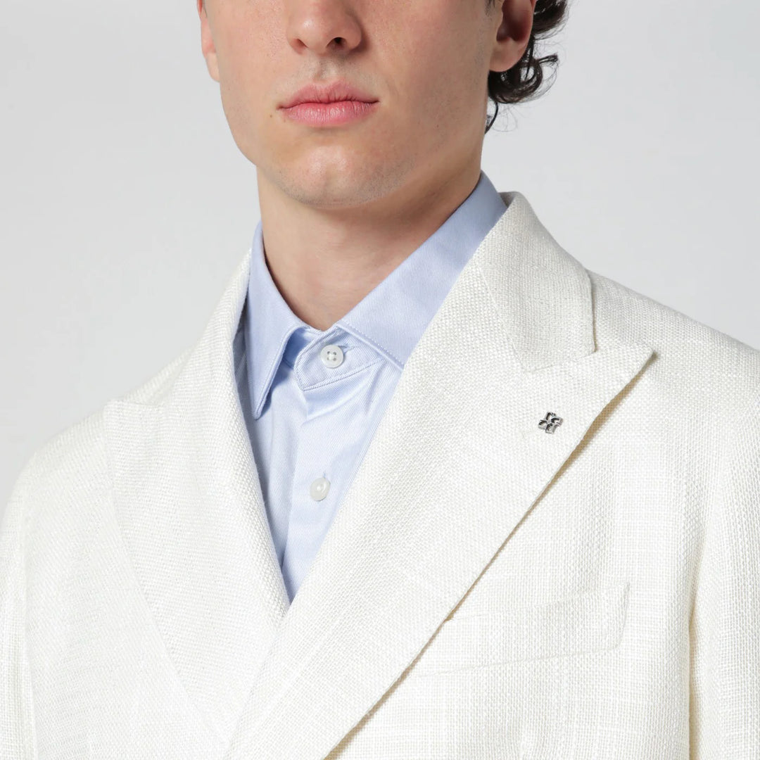 Tagliatore - White double-breasted linen-blend jacket