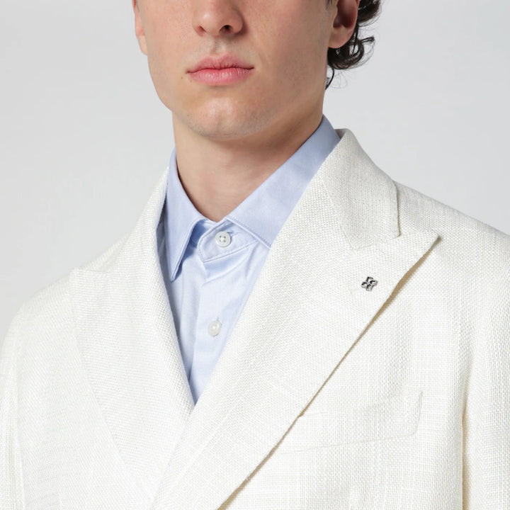 Tagliatore - White double-breasted linen-blend jacket