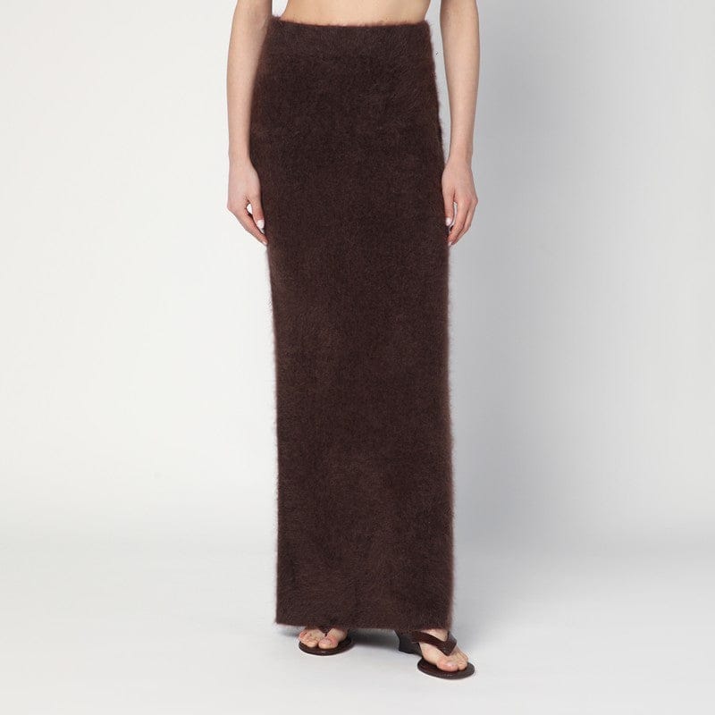 Skirts Soft Goat - Long Mocha-coloured brushed cashmere skirt - M Brand