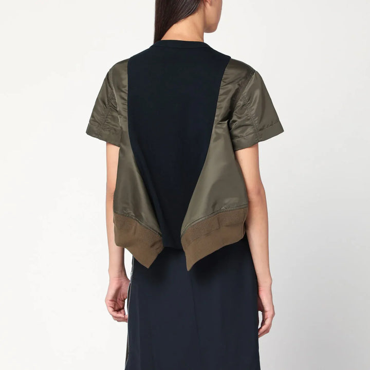 Sacai - Navy/kaki cotton and nylon T-shirt Brand Apparel &amp; Accessories > Clothing > Shirts &amp; Tops 2