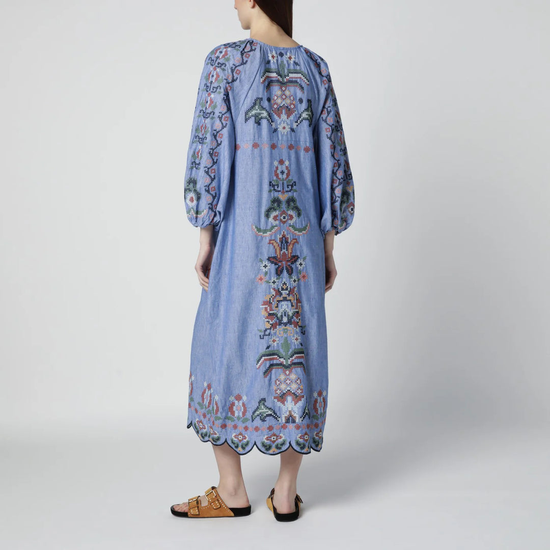 FARM Rio - Light blue Blue Garden Tapestry midi dress