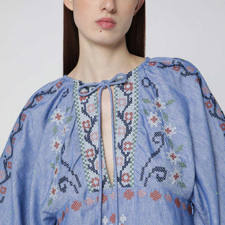 FARM Rio - Light blue Blue Garden Tapestry midi dress