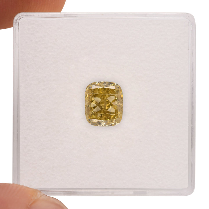 1.52 Carat Fancy Brownish Greenish Yellow Cushion Diamond SI1 GIA