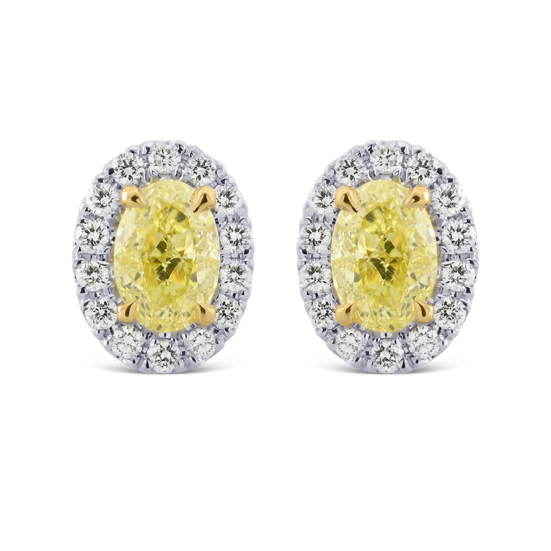 Leibish Fancy Yellow Oval Halo Diamond Earrings