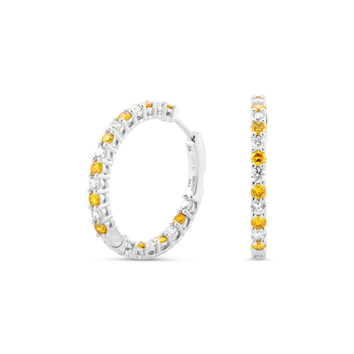 Leibish Fancy Vivid Orange Yellow Round Diamond Hoop Earrings (1.96cts TW)