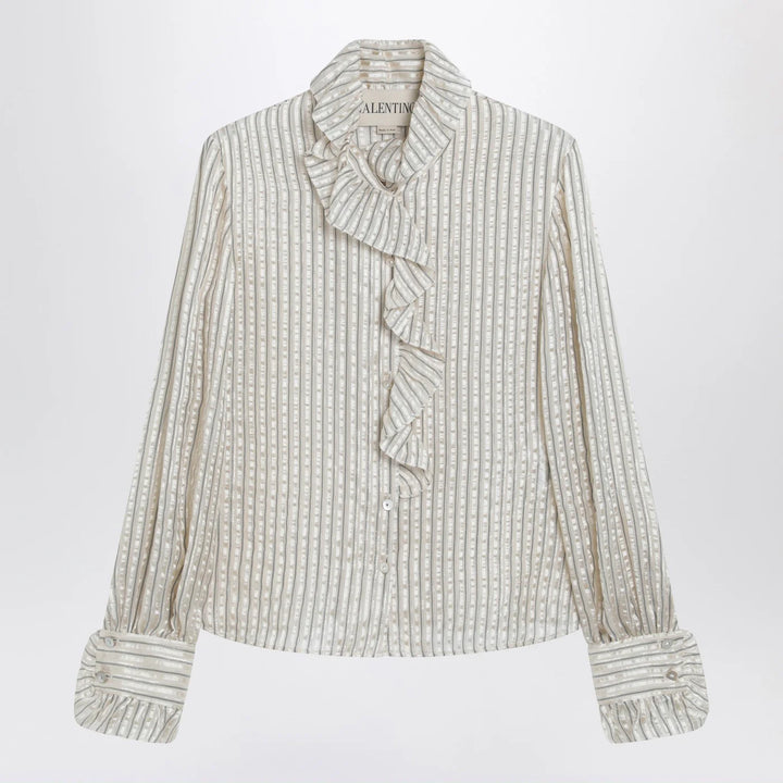 Valentino - Light beige silk-blend shirt with ruffles