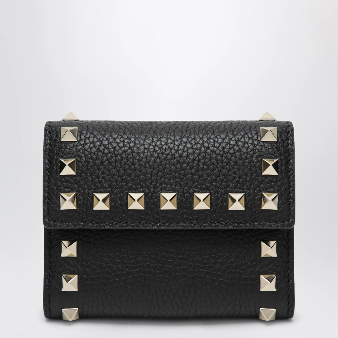 Valentino Garavani - Rockstud trifold wallet in black grained calfskin