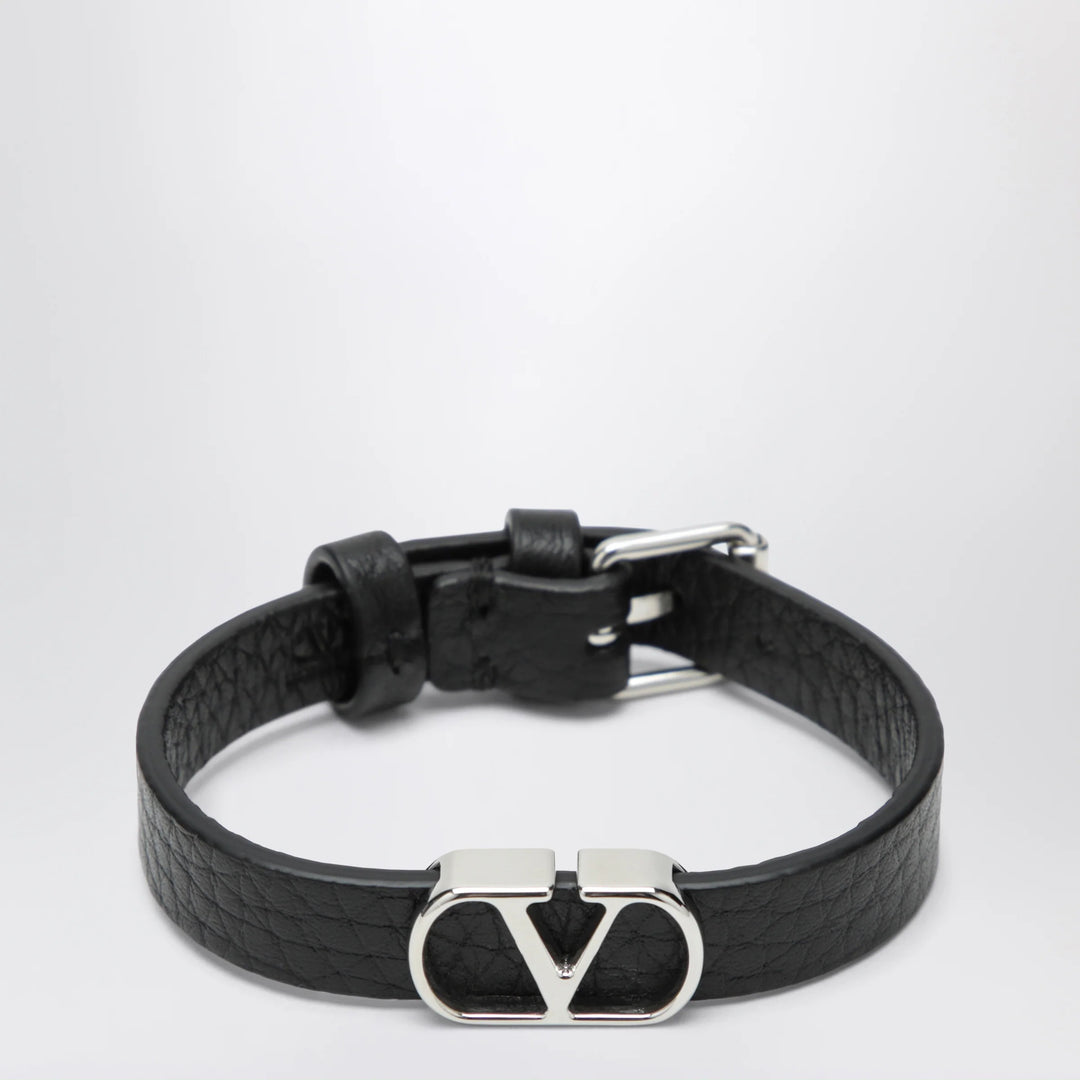 Valentino Garavani - VLogo Signature bracelet in grained calfskin leather, black