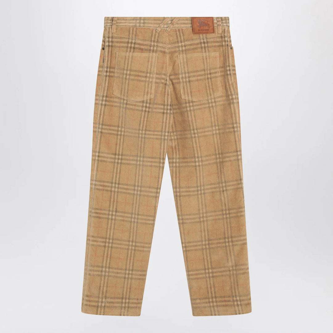Burberry - Sand-coloured check corduroy trousers