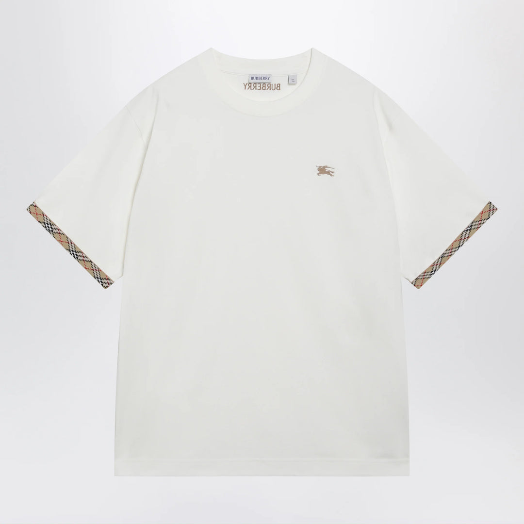 Burberry - Cotton jersey T-shirt with Check trim in chalk