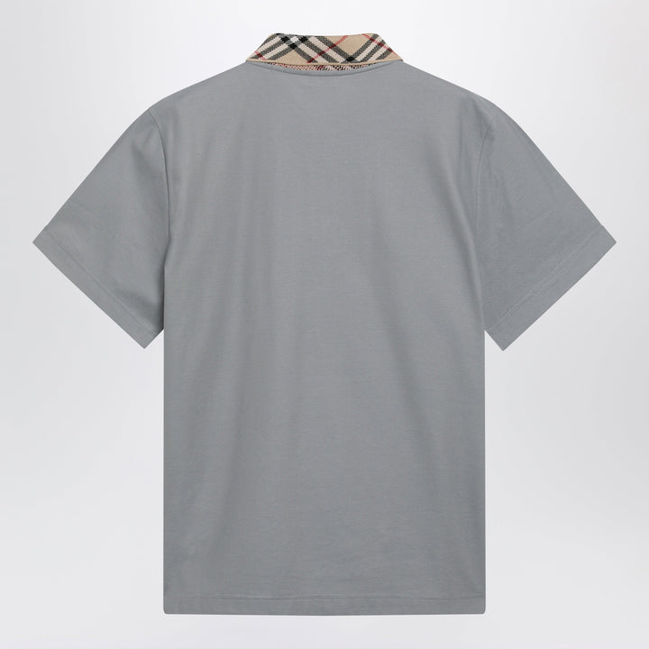 Burberry - Grey cotton polo with Check collar