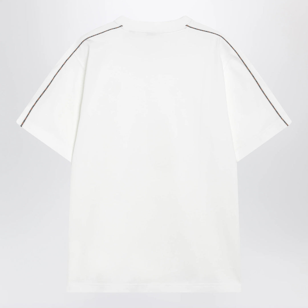 Burberry - Cotton T-shirt with Check trim in Chalk