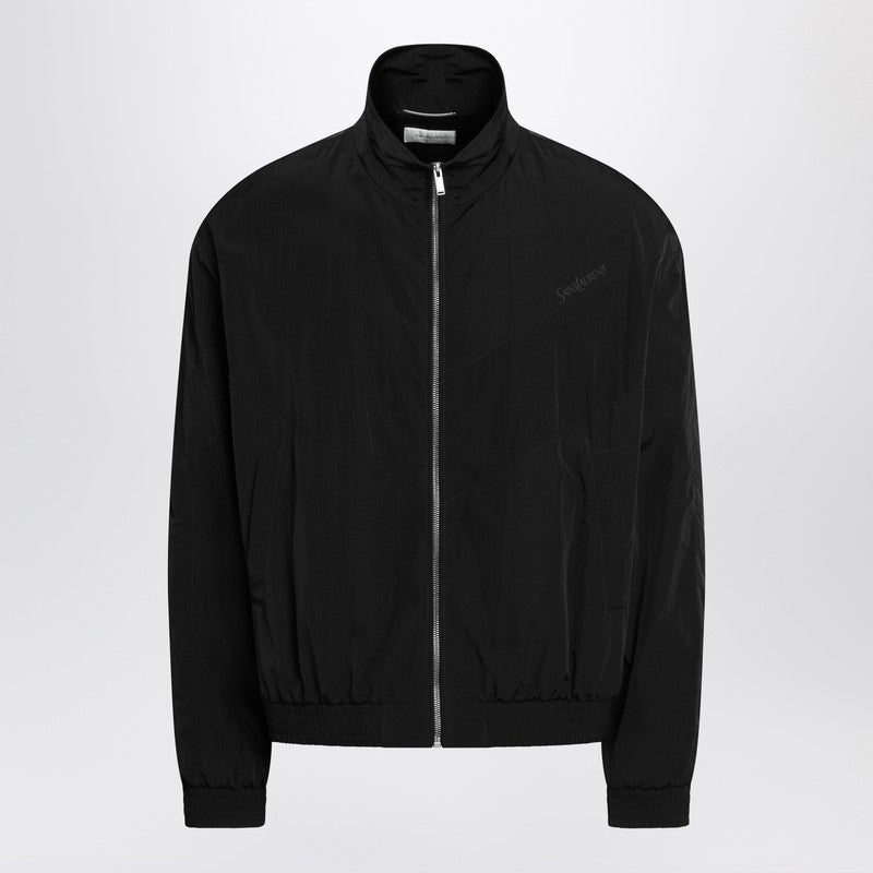 Saint Laurent Black crinkled nylon zip-up jacket