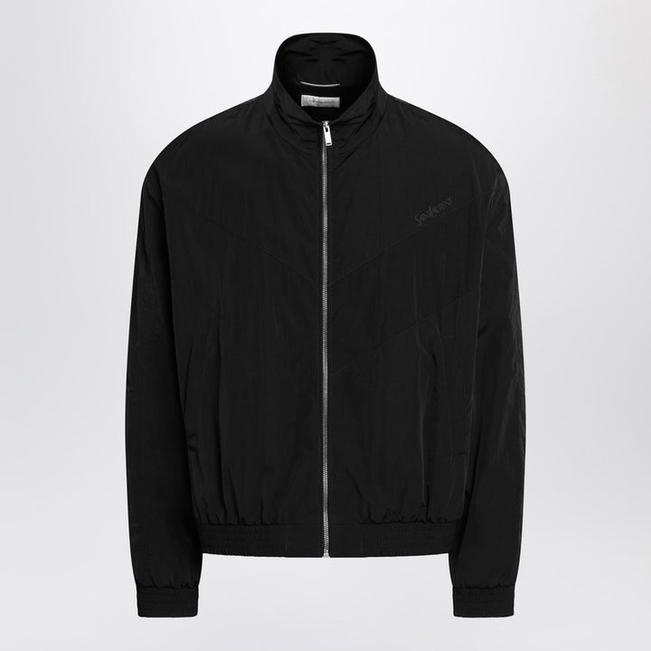 Saint Laurent Black crinkled nylon zip-up jacket