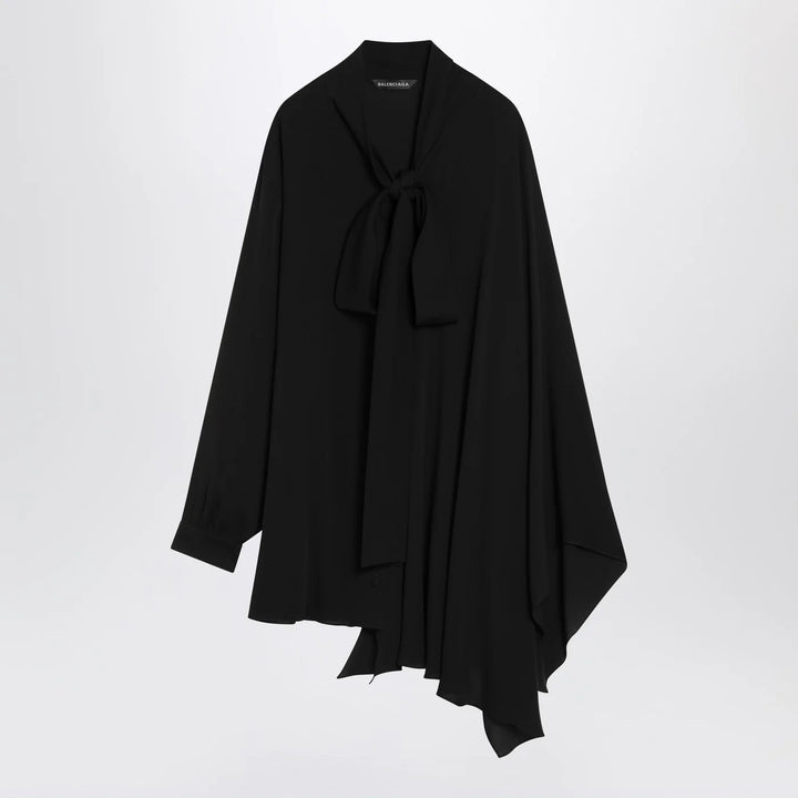 Balenciaga - Asymmetric black silk blouse with scarf