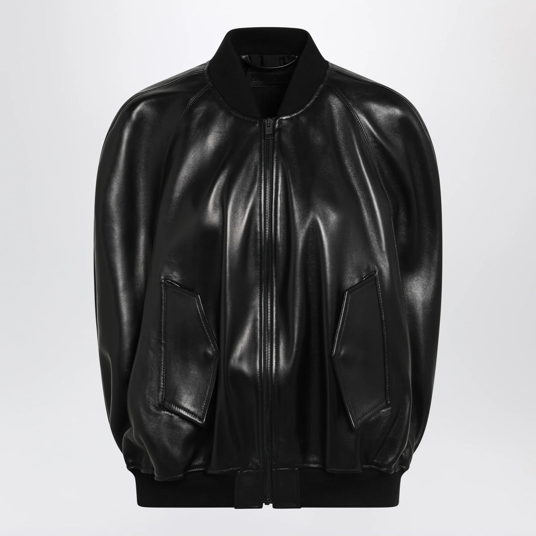 Balenciaga - Black leather bomber jacket