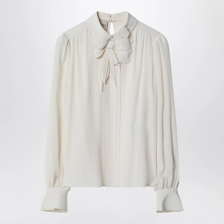 Valentino - Vanilla-colored silk blouse with flower