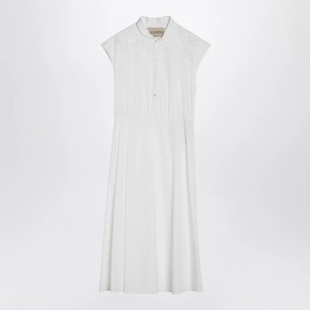 Valentino - White midi dress with Sangallo embroidery