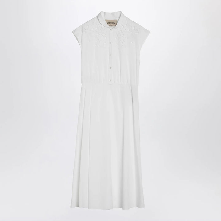 Valentino - White midi dress with Sangallo embroidery