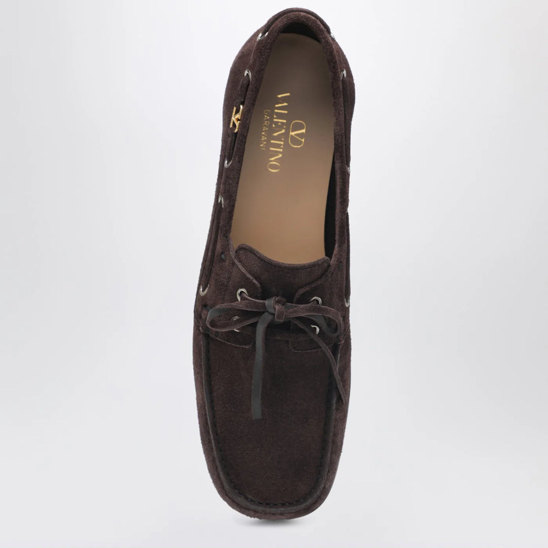Valentino Garavani - Brown suede lace-up loafers
