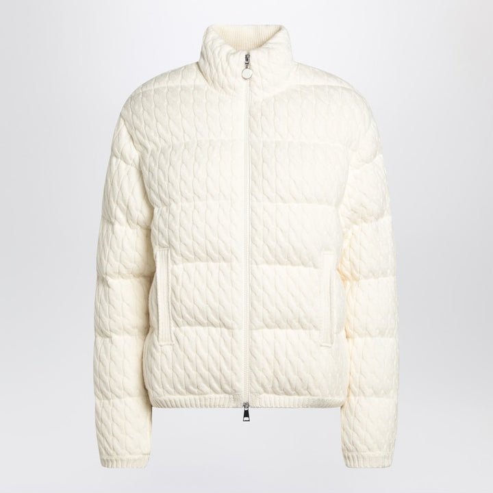 Moncler White puffer jacket with braids in cotton blend