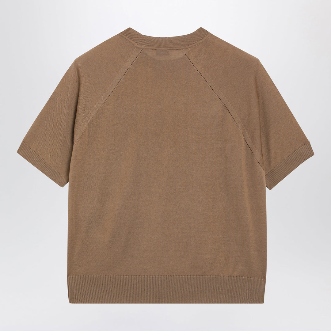 Moncler - Beige wool sweater with logo patch