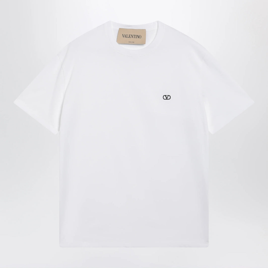 Valentino - White cotton T-shirt with VLogo embroidery