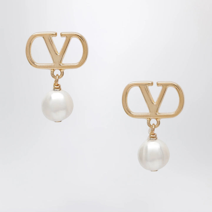 Valentino Garavani - VLogo pearl drop earrings in gold-tone brass