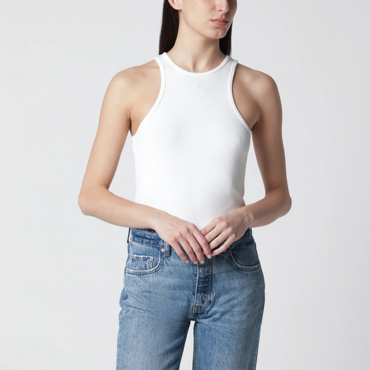 ANINE BING - Cream ribbed tank top with logo embroidery