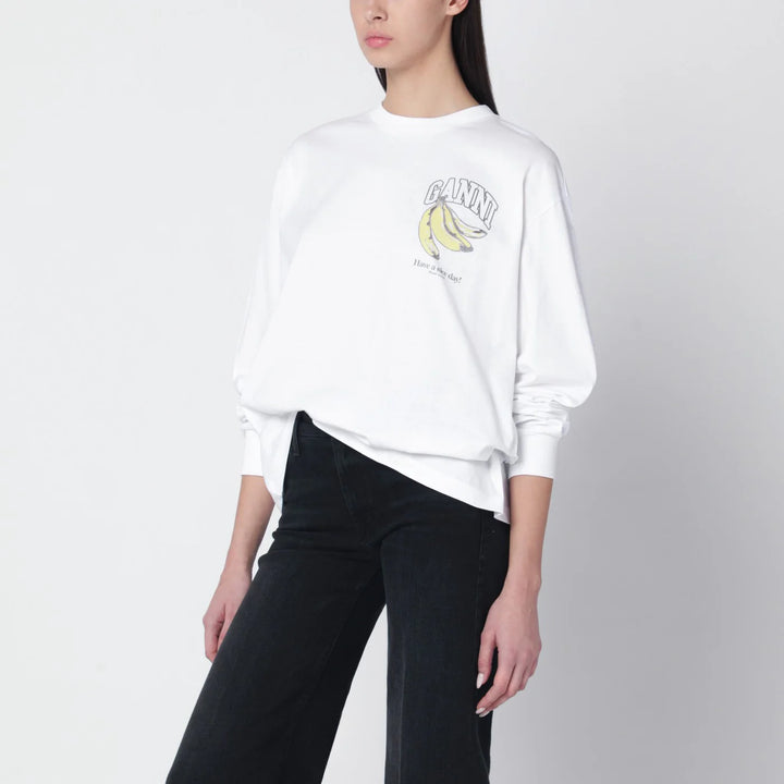 GANNI - White knit top with logo print