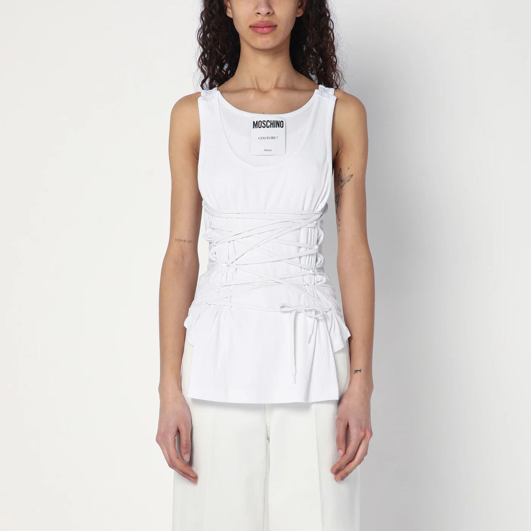 Moschino - White tank top in cotton with laces