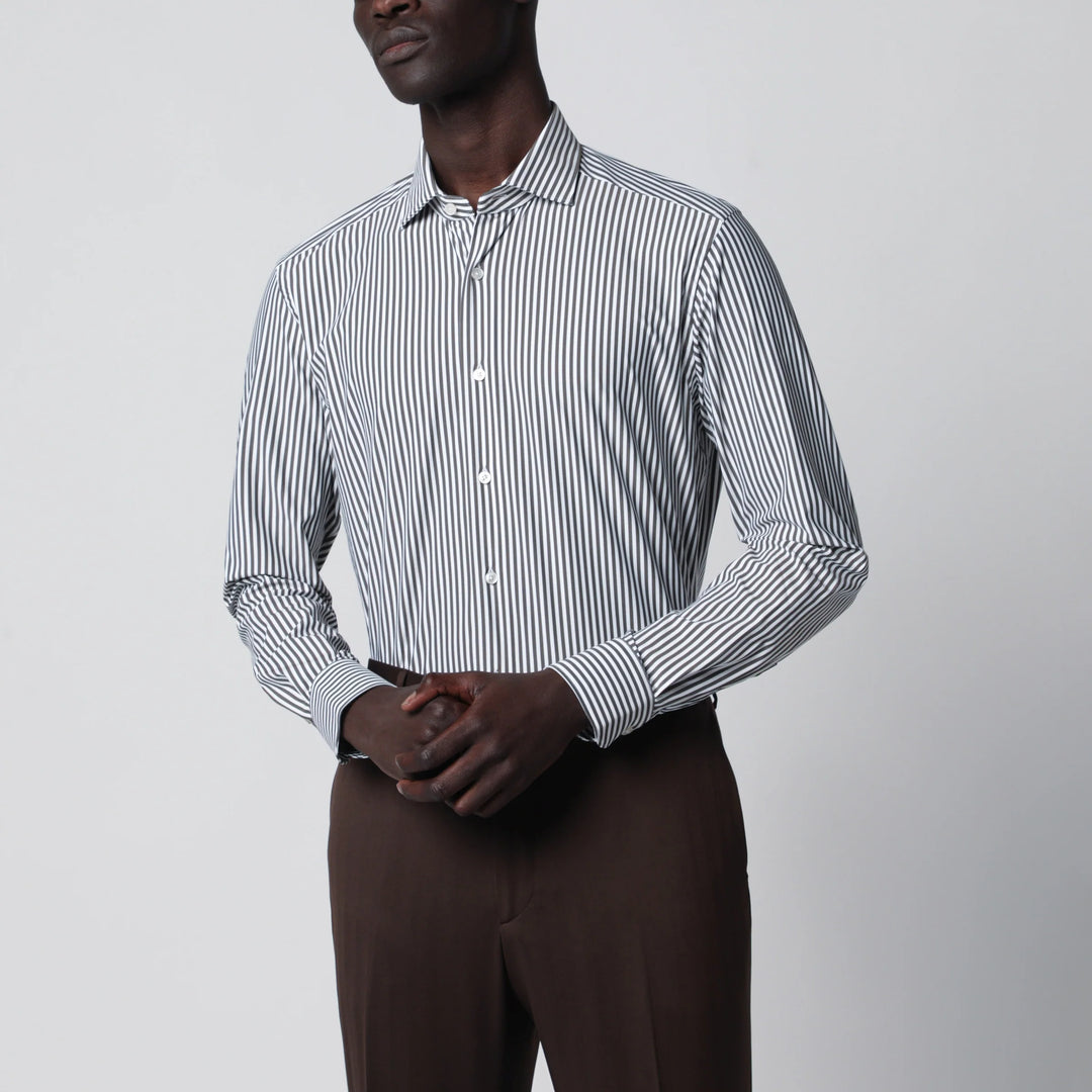 XACUS - White Active Striped Tailor Fit Shirt