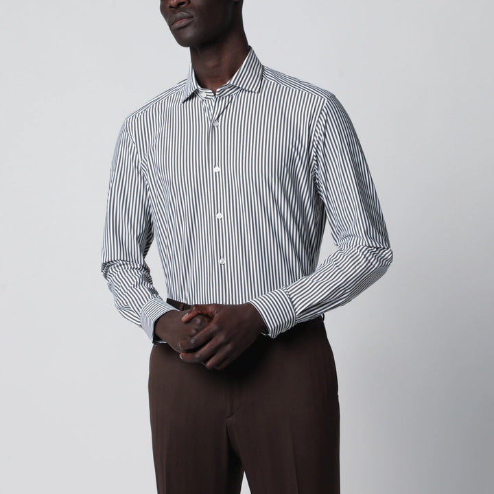 XACUS - White Active Striped Tailor Fit Shirt