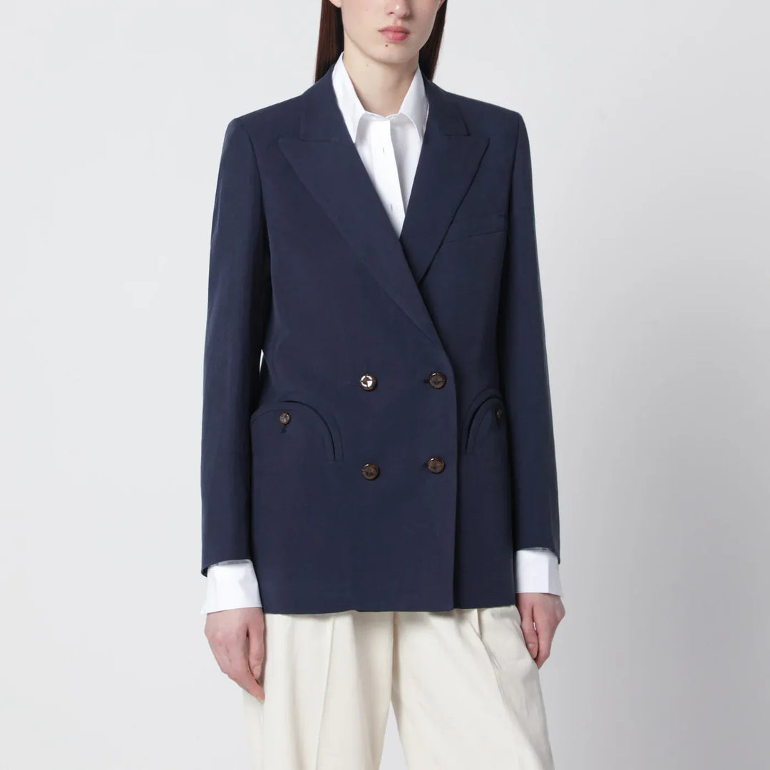 Blazé Milano - Navy blue double-breasted jacket in linen and silk