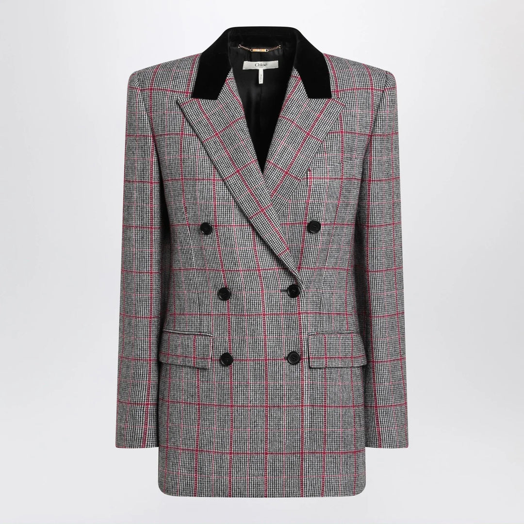 Chloé - Black/white checkered wool double-breasted blazer