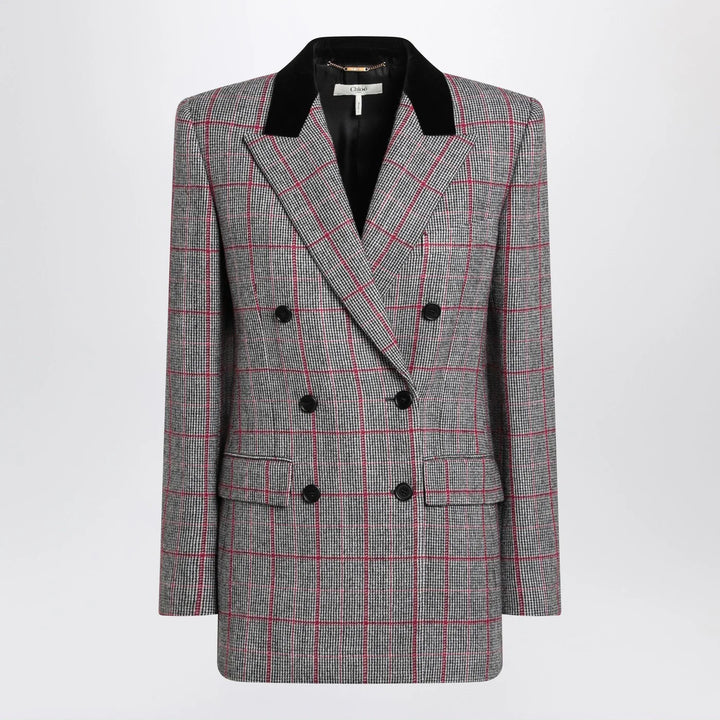 Chloé - Black/white checkered wool double-breasted blazer