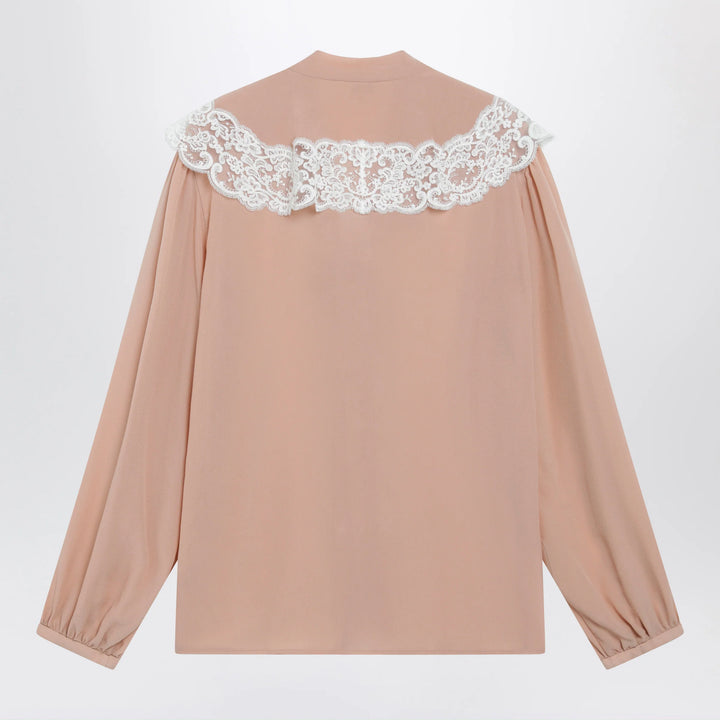 Chloé - Biscuit pink silk and lace shirt
